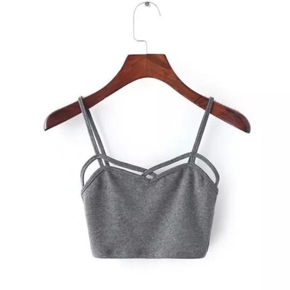 Tops - Strappy Criss Cross Crop Bralette Heather Grey